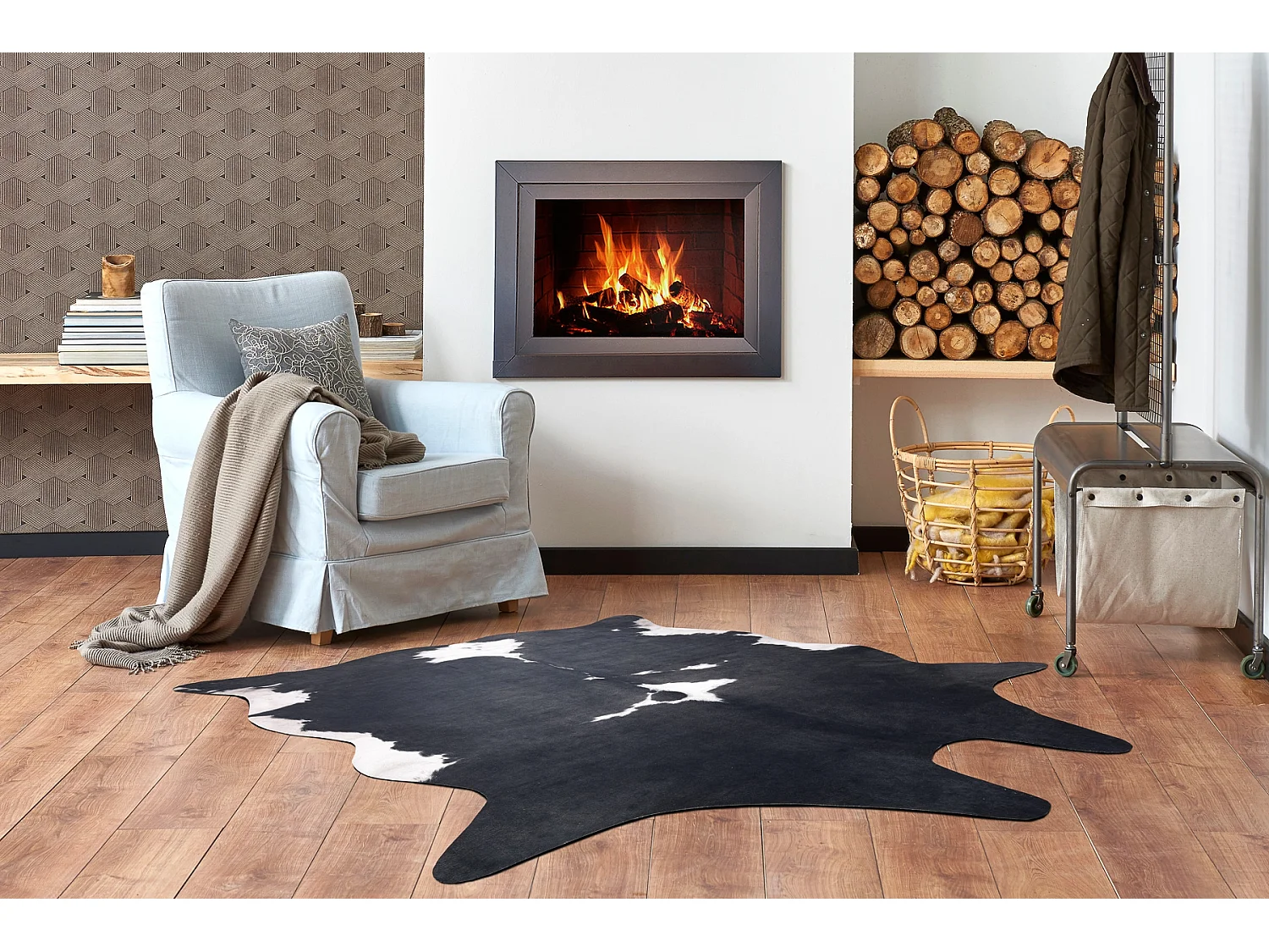 Tapis Imitation Peau de vache, Vache G5070-3 blanc noir cuir  100x150 cm