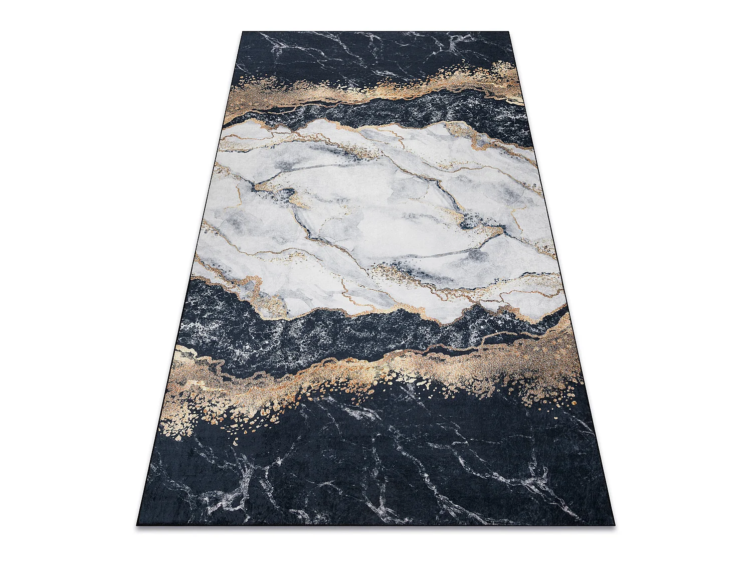 ANDRE 1124 tapijt wasbaar marmer antislip - zwart 160x220 cm