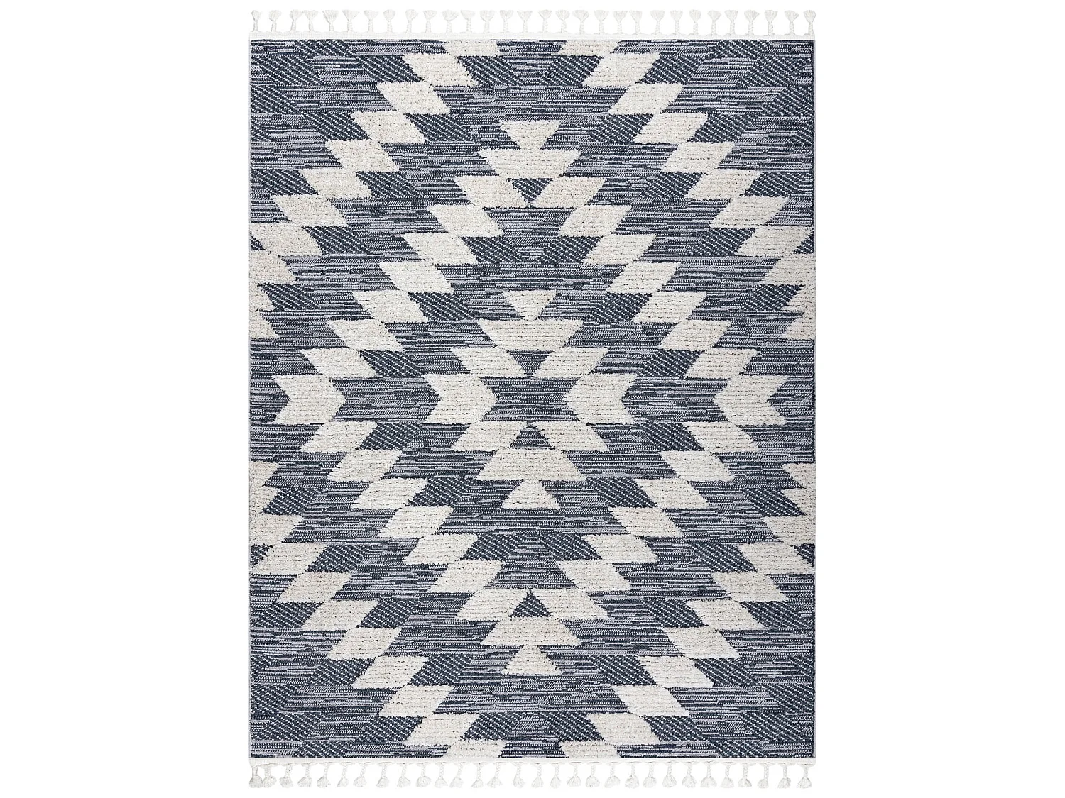 Tapis SEVILLA Z250A diamants bleu / gris Franges berbère marocain sha 160x220 cm