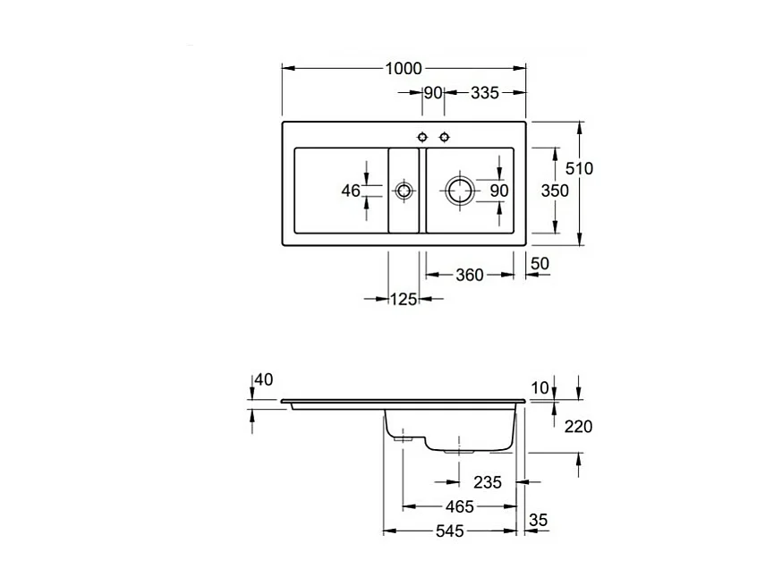 Evier 1 bac et demi VILLEROY ET BOCH Subway Pure 60 100 x 51 égouttoir à gauche céramique sans vidage blanc + Egouttoir déroulable