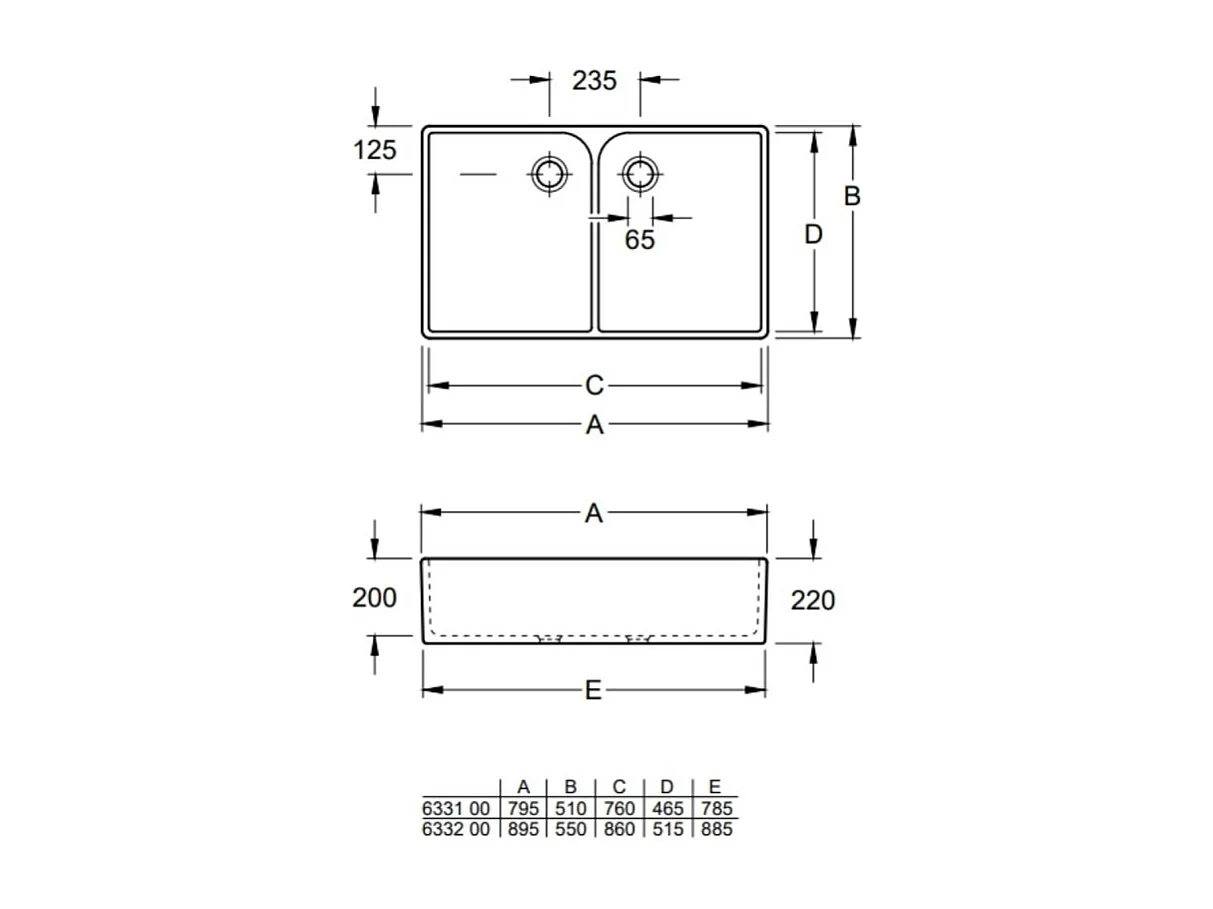 Evier 2 bacs blanc VILEROY ET BOCH O Novo 220 x 895 x 550 mm avec trop-plein