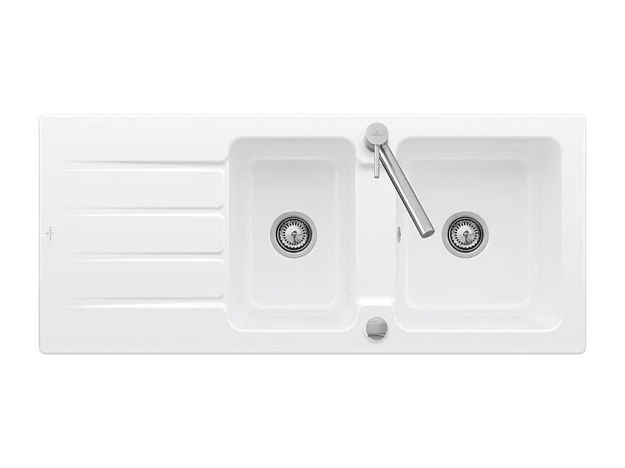 Evier 1 bac et demi 116 x 51 cm VILLEROY ET BOCH Architectura 80 Blanc vidage automatique inclus