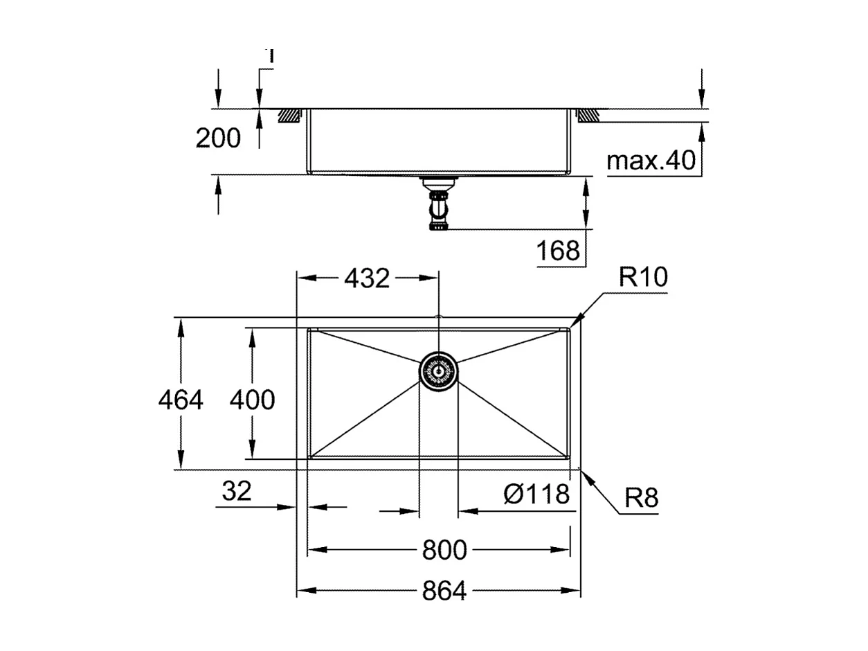 Evier à encastrer 1 bac GROHE K700 acier inoxydable Quickfix XXL