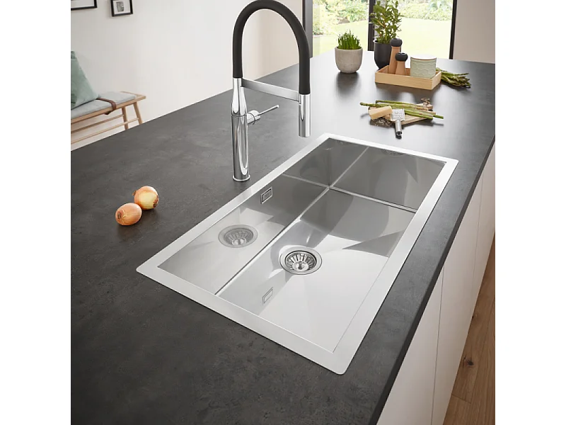 Evier à encastrer 1 bac GROHE K700 acier inoxydable Quickfix XXL