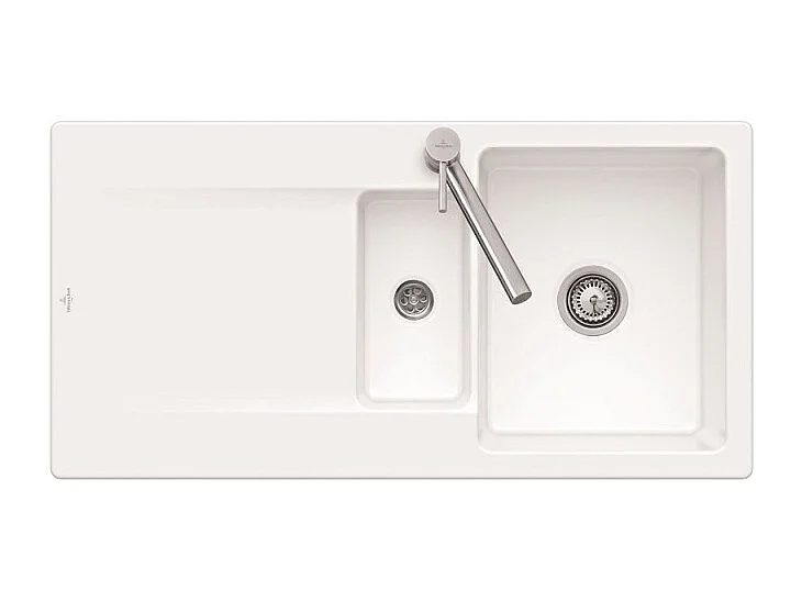 Evier 1 bac 1/2 VILLEROY ET BOCH Siluet 60 R Blanc CeramicPlus avec vidage manuel