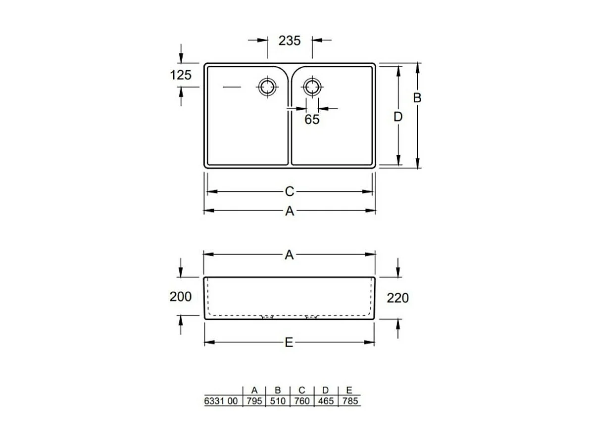 Evier 2 bacs blanc VILLEROY ET BOCH O Novo 22 x 79,5 x 51 cm avec trop-plein