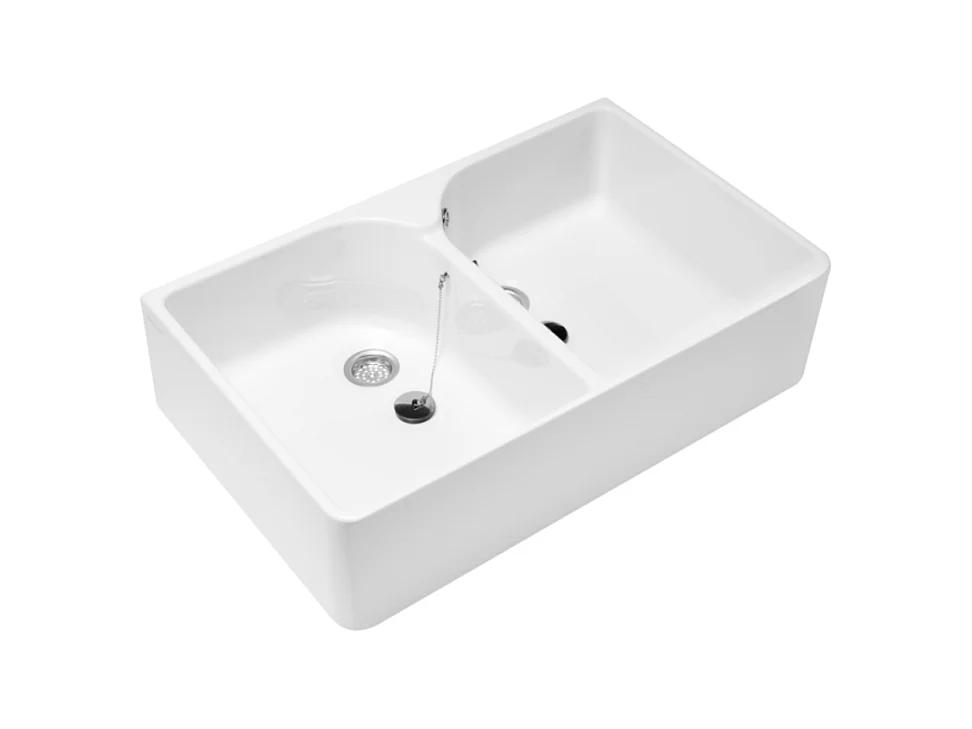 Evier 2 bacs blanc VILLEROY ET BOCH O Novo 22 x 79,5 x 51 cm avec trop-plein