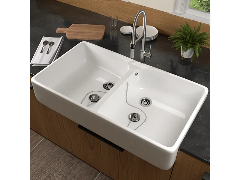 Evier 2 bacs blanc VILLEROY ET BOCH O Novo 22 x 79,5 x 51 cm avec trop-plein