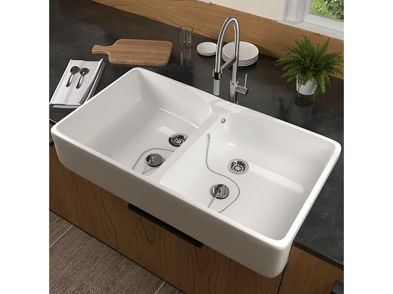 Evier 2 bacs blanc VILLEROY ET BOCH O Novo 22 x 79,5 x 51 cm avec trop-plein