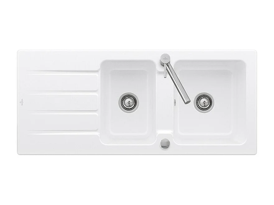 Evier 1 bac et demi 116 x 51 cm VILLEROY ET BOCH  Architectura 8 Blanc + Robinet cuisine GROHE Bauloop