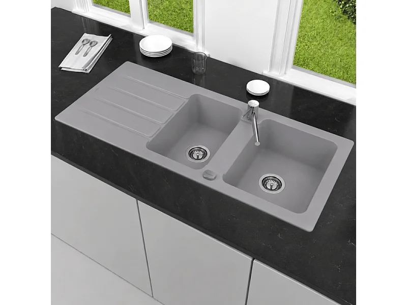 Evier 1 bac et demi 116 x 51 cm VILLEROY ET BOCH Architectura 80 Fossile