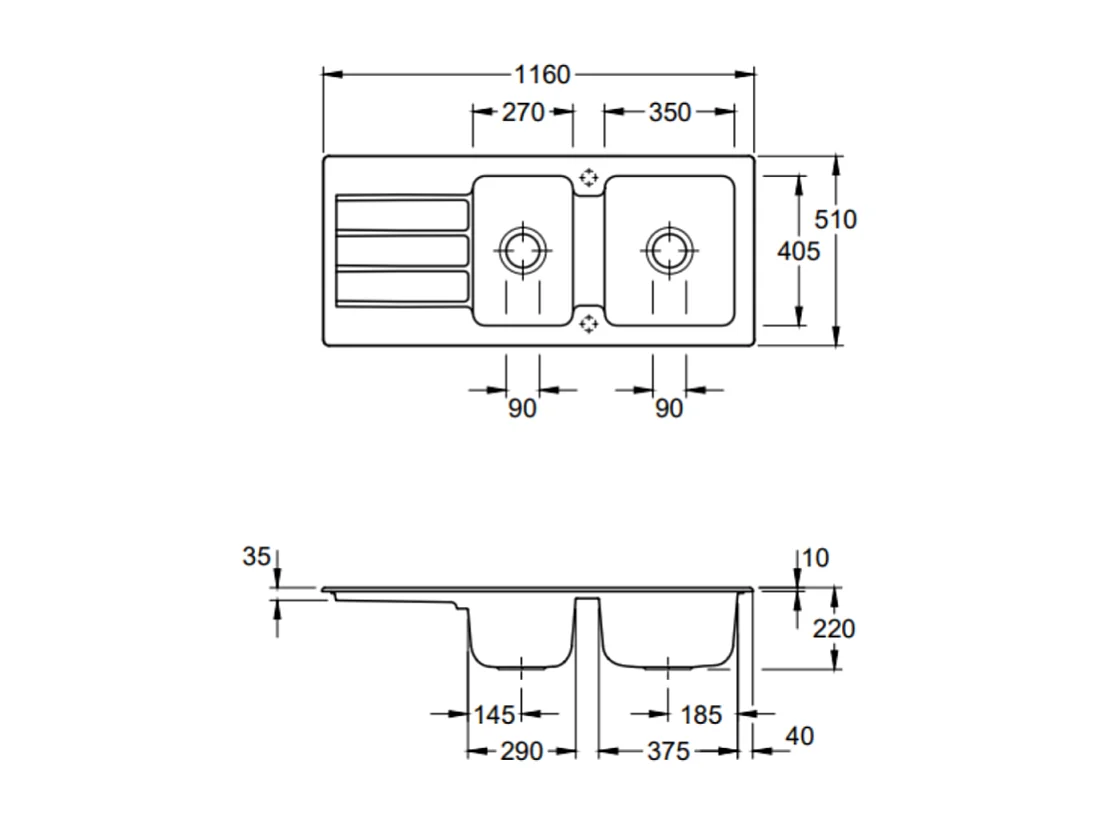 Evier 1 bac et demi 116 x 51 cm VILLEROY ET BOCH Architectura 80 Fossile