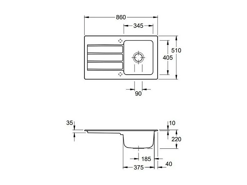 Evier 1 bac 86 x 51 cm VILLEROY ET BOCH Architectura 50 Blanc + Robinet cuisine GROHE Bauloop