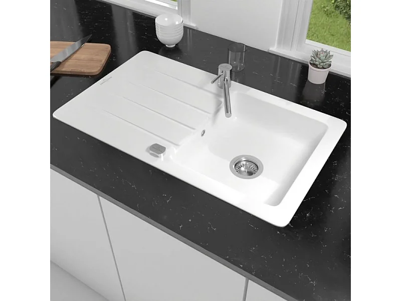 Evier 1 bac 86 x 51 cm VILLEROY ET BOCH Architectura 50 Blanc + Robinet cuisine GROHE Bauloop