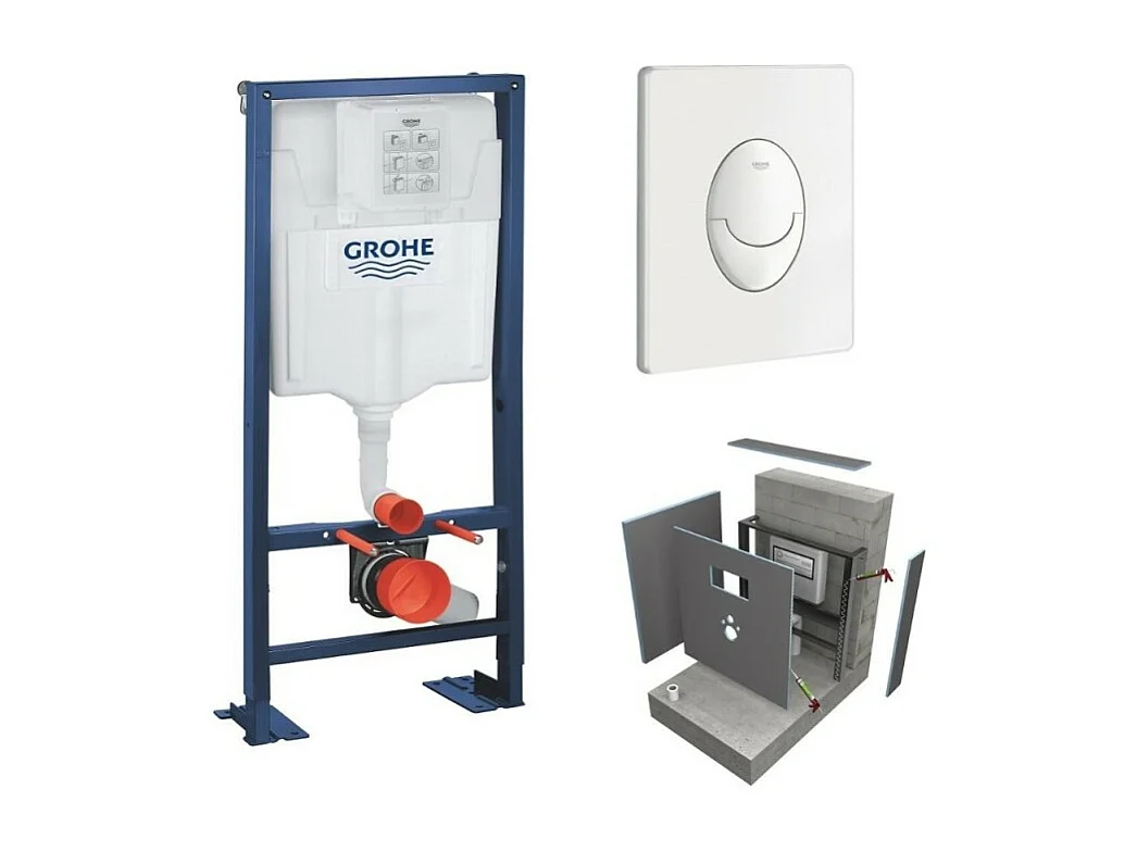 Bati support GROHE Solido plaque blanche + habillage WEDI I-Board