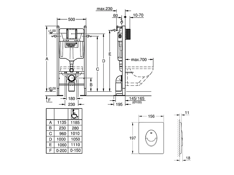 GROHE Bâti support WC Rapid SL Project avec plaque de commande Skate Air Rapide SL chromé
