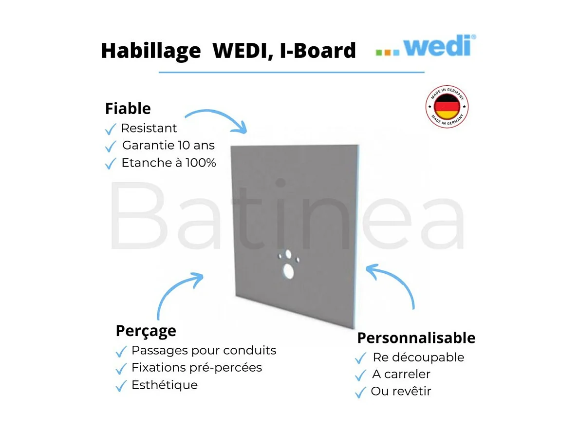 Habillage bati support Wedi I Board avec revetement Wedi I Board top pure blanc