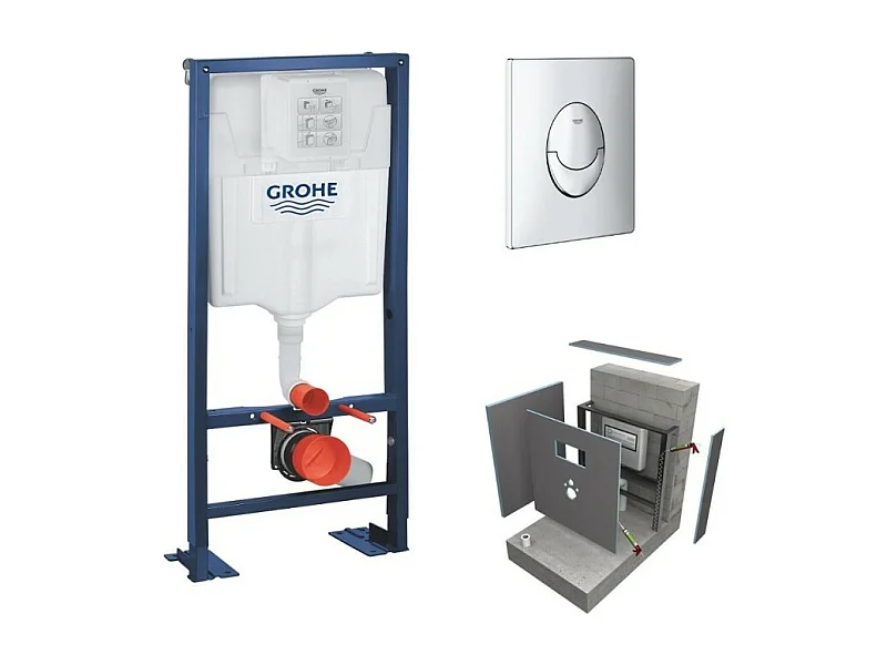 Bati support GROHE Solido + plaque chromée + habillage WEDI I-Board