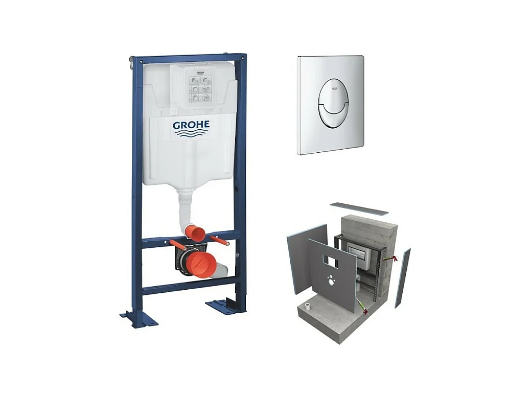Bati support GROHE Solido + plaque chromée + habillage WEDI I-Board