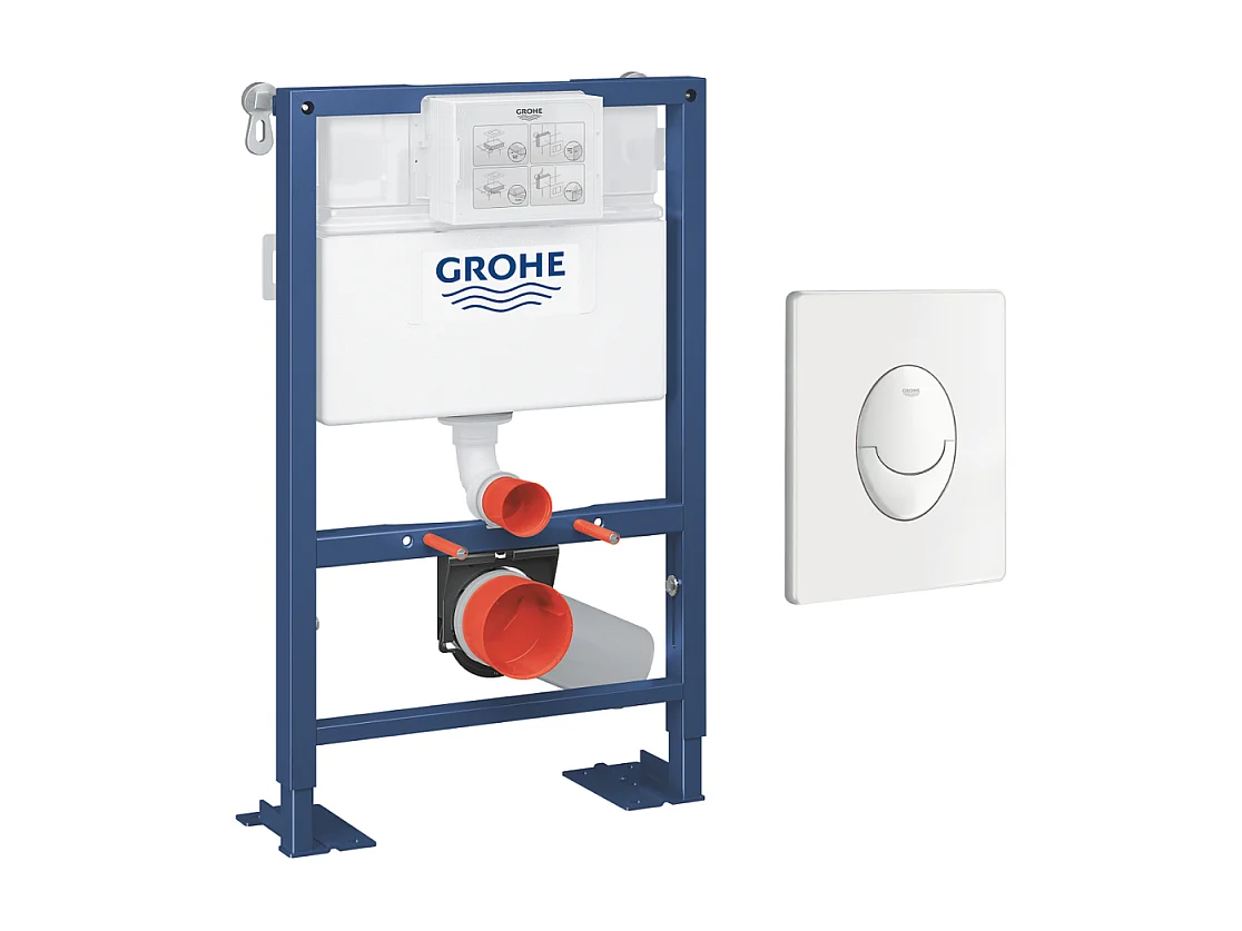 Bâti support GROHE pour wc hauteur réduite Rapid SL, 0.82 m + plaque de commande blanche