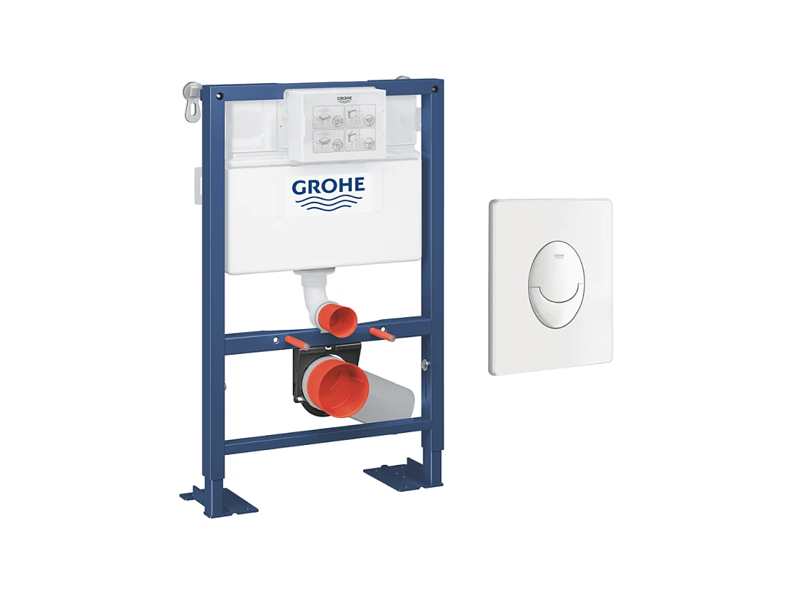 Bâti support GROHE pour wc hauteur réduite Rapid SL, 0.82 m + plaque de commande blanche