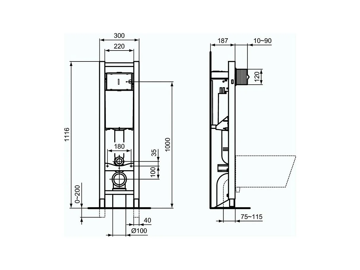 Bati-support Ideal Standard autoportant gain de place  éco certifié NF + plaque carrée