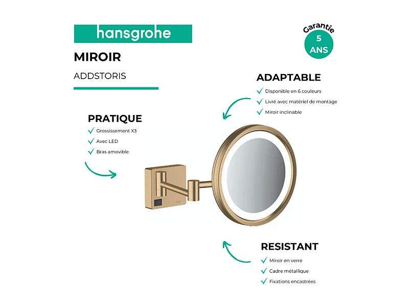 Miroir de rasage avec éclairage LED HANSGROHE AddStoris bronze brossé