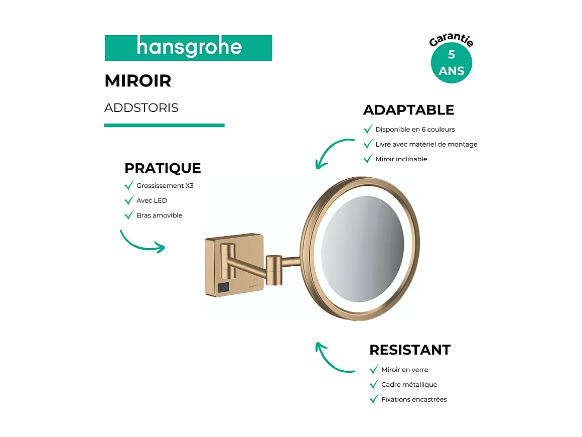 Miroir de rasage avec éclairage LED HANSGROHE AddStoris bronze brossé