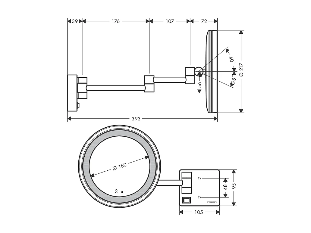 Miroir de rasage avec éclairage LED HANSGROHE AddStoris Noir mat