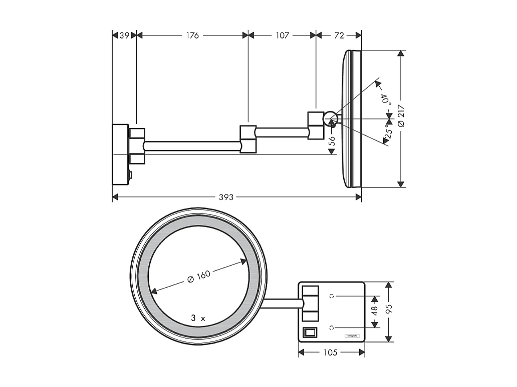 Miroir de rasage avec éclairage LED HANSGROHE AddStoris Noir mat