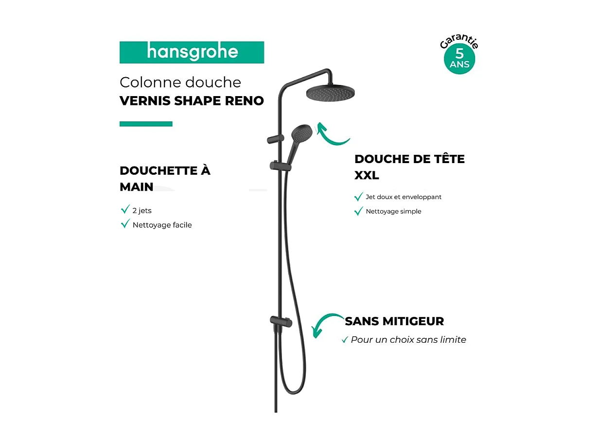 Colonne de douche HANSGROHE Vernis Blend Reno 200 noir mat + nettoyant Briochin