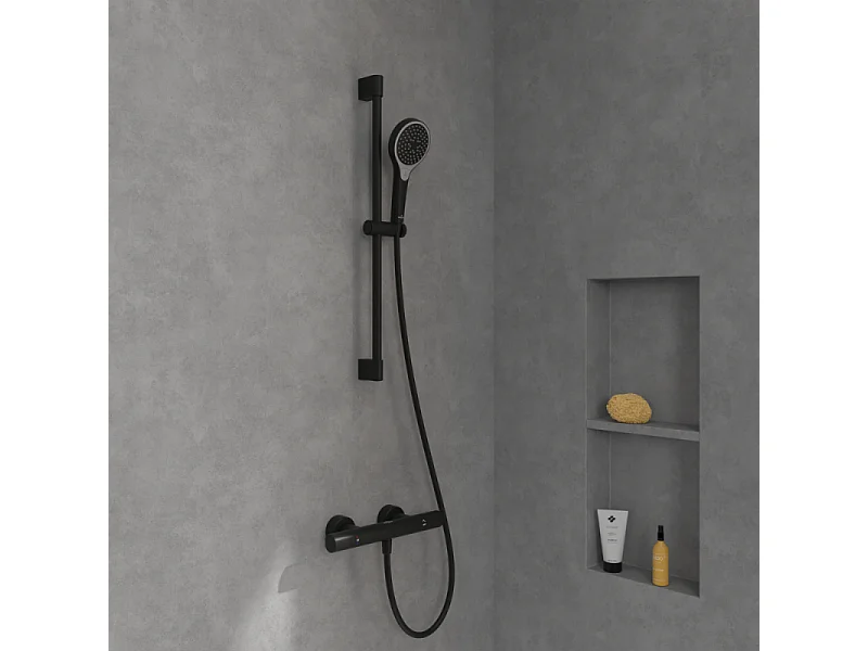 Mitigeur douche thermostatique VILLEROY ET BOCH Universal rond Noir mat