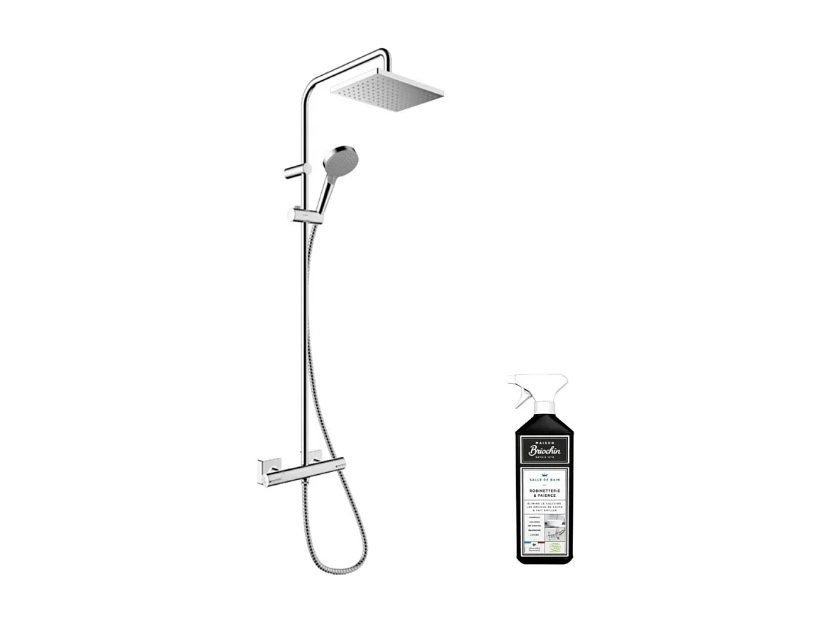 Colonne de douche thermostatique HANSGROHE Vernis Shape 230 chromée + nettoyant Briochin