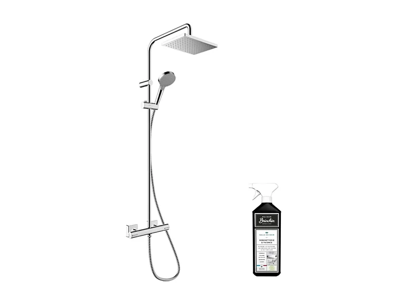 Colonne de douche thermostatique HANSGROHE Vernis Shape 230 chromée + nettoyant Briochin