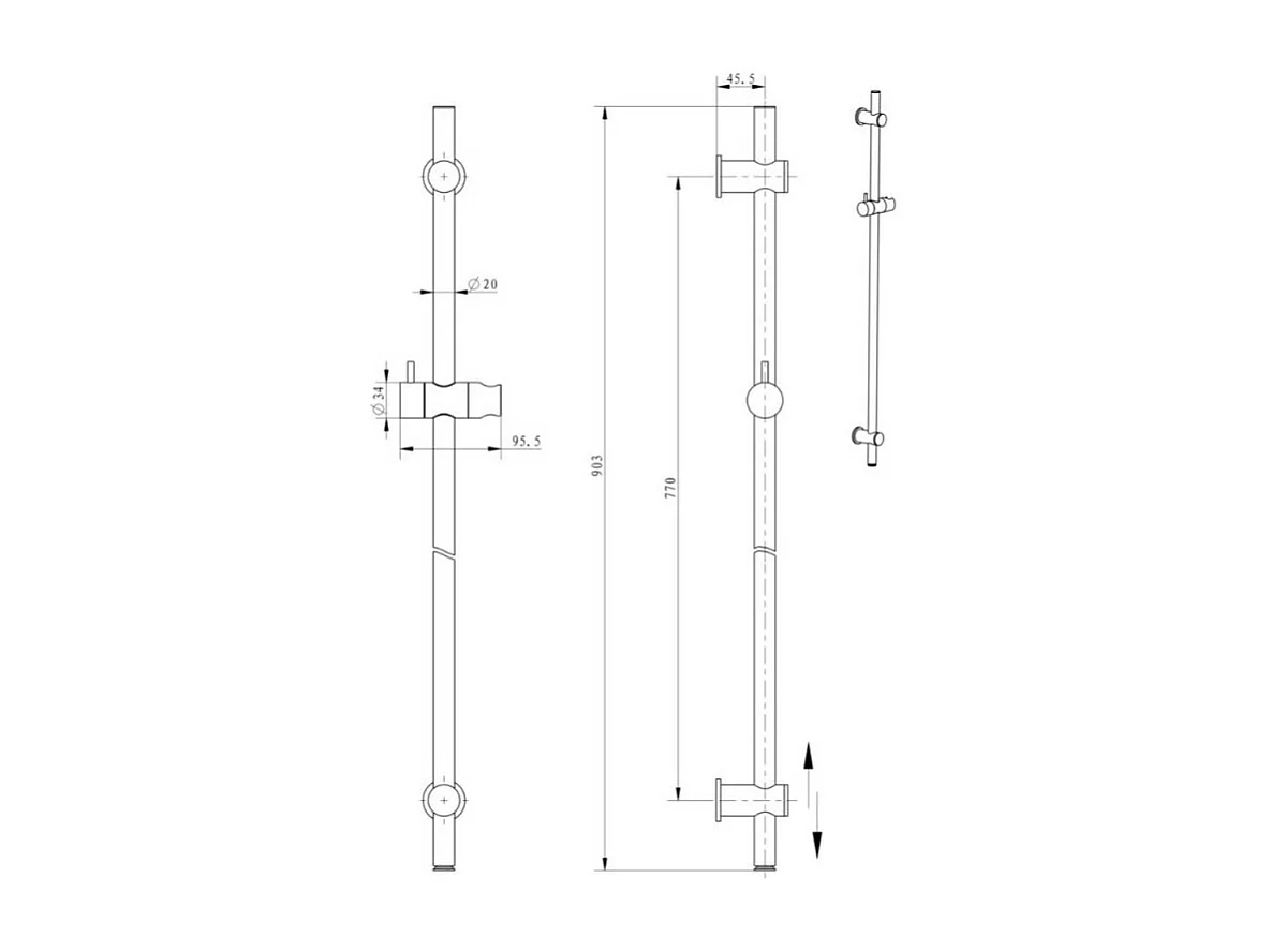 PAINI Douchette 1 jet Cox avec barre de douche noir brossé