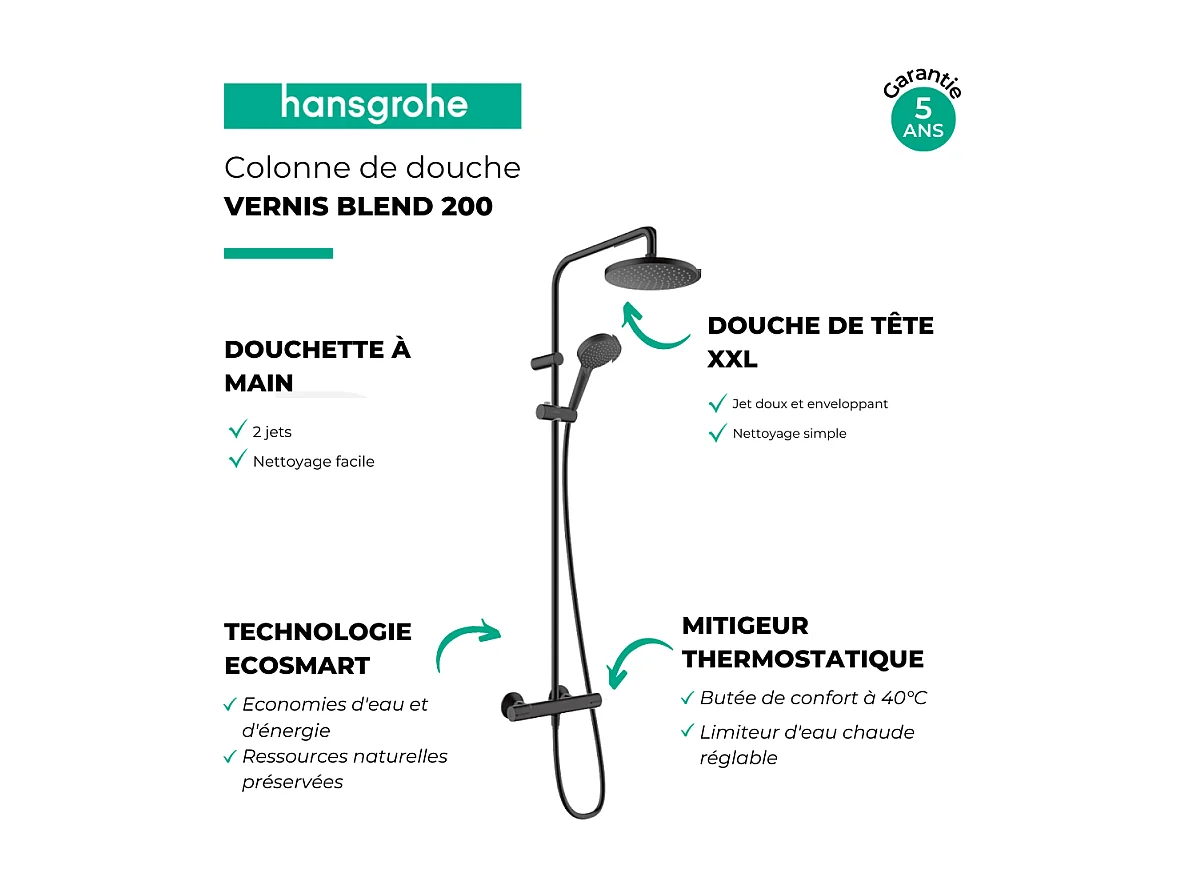 HANSGROHE Vernis Blend 200 EcoSmart columna de ducha termostática negro mate