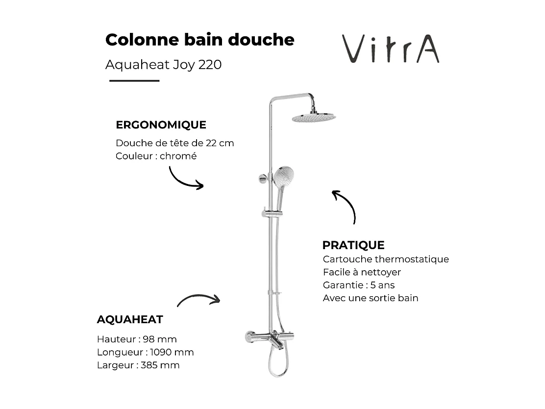 Colonne bain douche thermostatique VITRA Aquaheat Joy 220 + Nettoyant Briochin