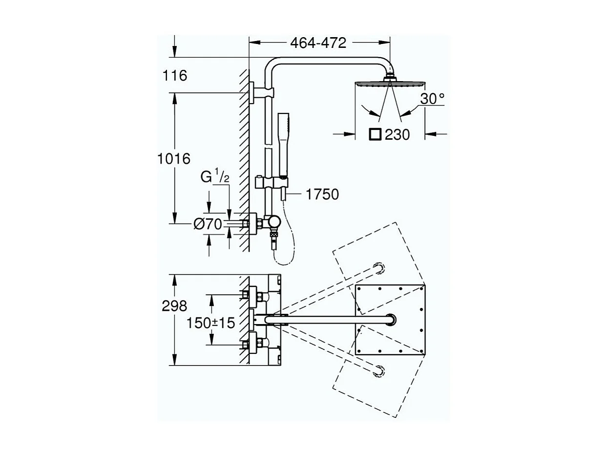 Colonne de douche Grohe avec mitigeur thermostatique Vitalio Joy Système 230 + microfibre