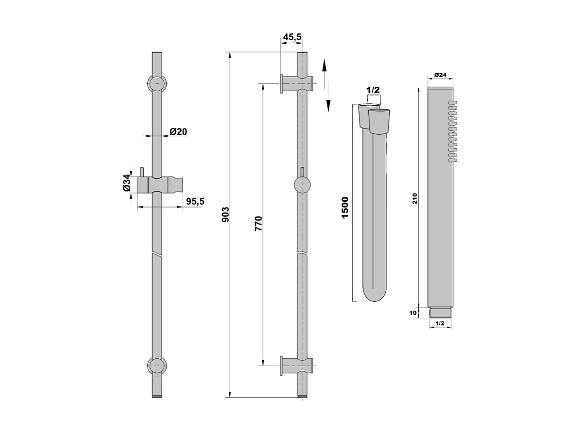 PAINI Douchette 1 jet Cox avec barre de douche gris acier