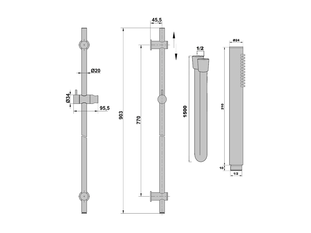 PAINI Douchette 1 jet Cox avec barre de douche gris acier