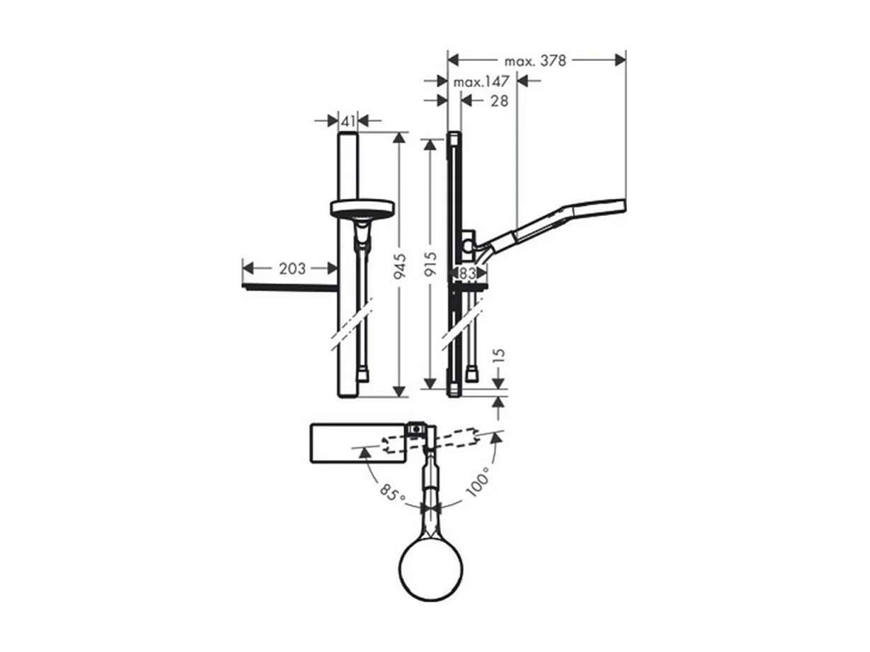 Pommeau de douche HANSGROHE Rainfinity EcoSmart 130 3 jets barre 90 cm et porte-savon chromé