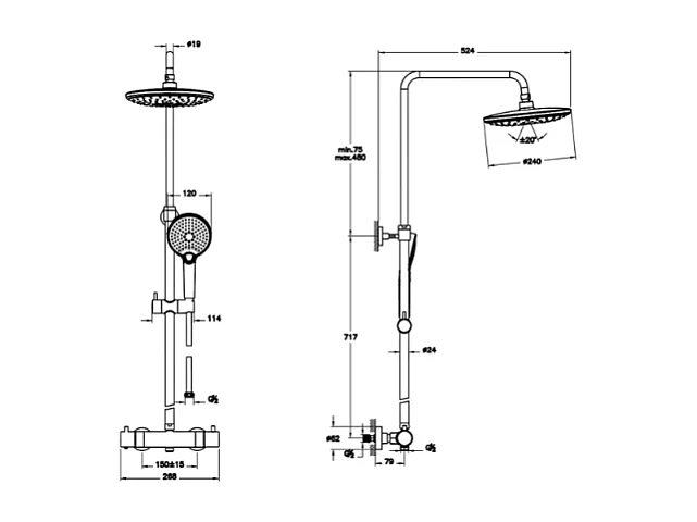 Colonne de douche thermostatique VITRA Aquaheat Bliss 240 2F noir mat + nettoyant