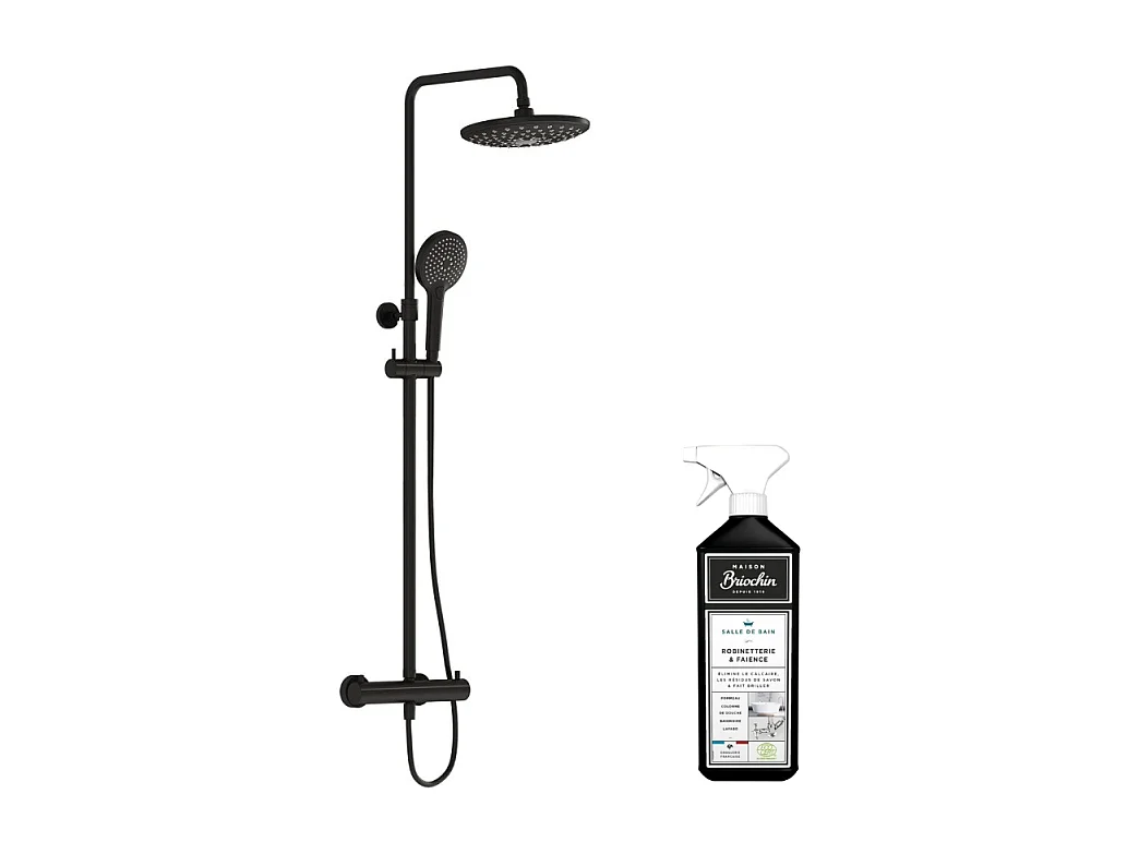 Colonne de douche thermostatique VITRA Aquaheat Bliss 240 2F noir mat + nettoyant