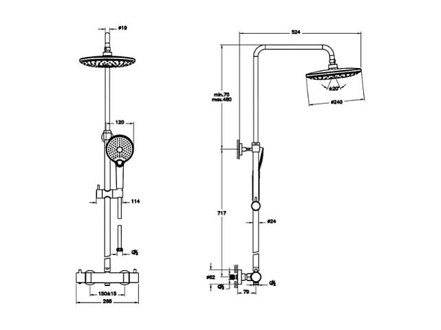 Colonne de douche thermostatique VITRA Aquaheat Bliss 240 2F noir mat + nettoyant