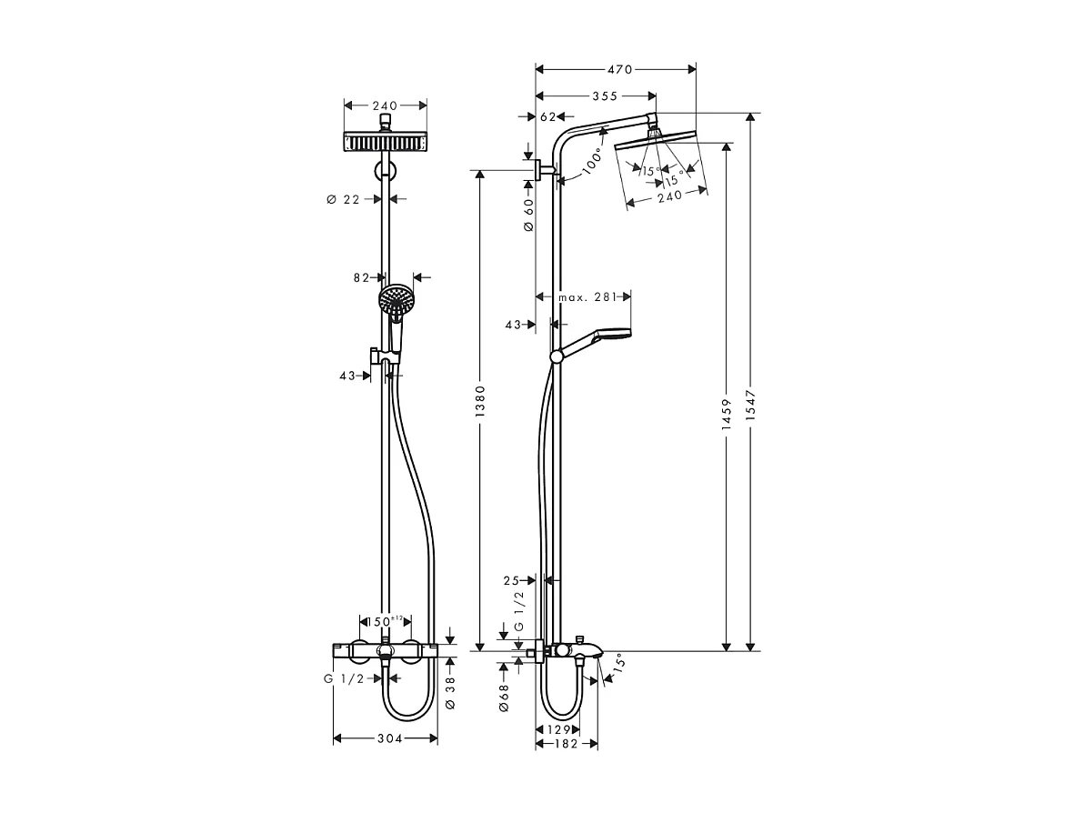 Colonne bain douche thermostatique HANSGROHE Crometta E 240 chromé