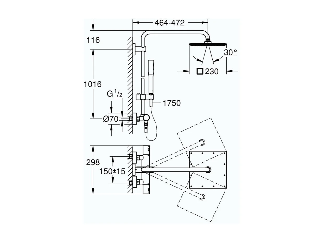 GROHE Colonne de douche avec mitigeur thermostatique Vitalio Joy System 230 avec nettoyant GrohClean