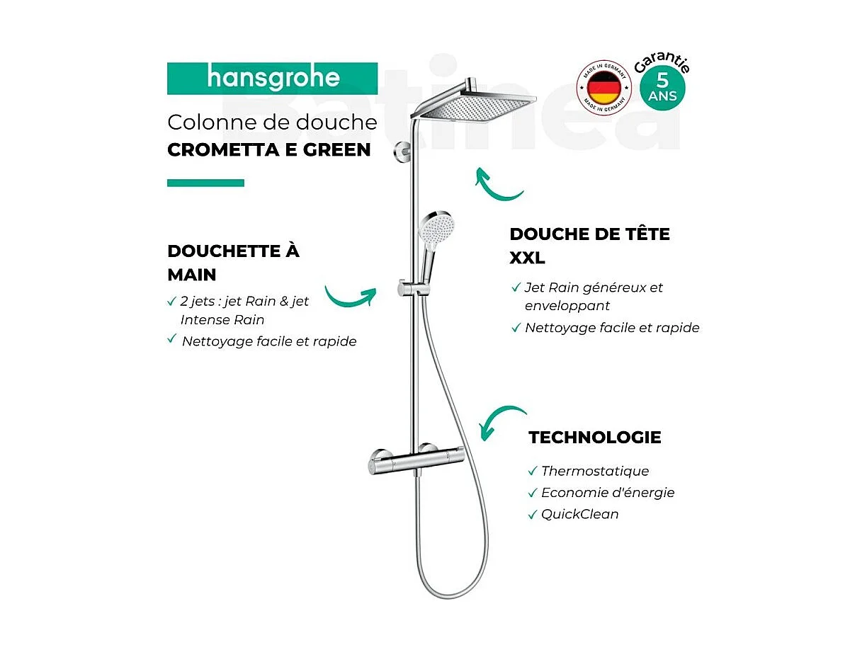 Colonne de douche thermostatique HANSGROHE Crometta E 240 EcoSmart chromée + nettoyant Briochin