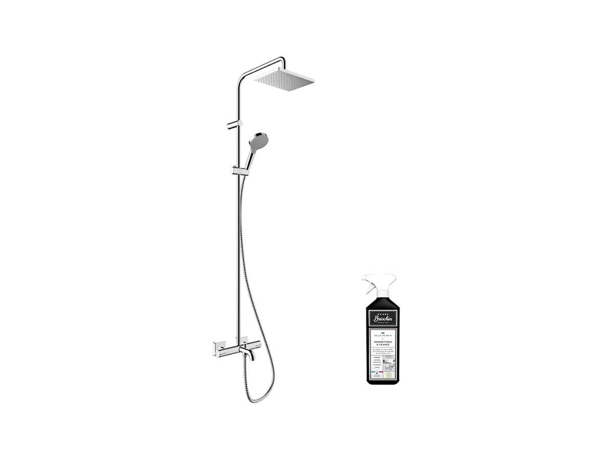 Colonne bain douche thermostatique HANSGROHE Vernis Shape 230 chromé avec nettoyant Briochin