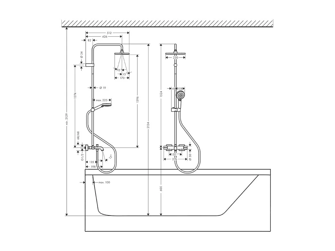 Colonne bain douche thermostatique HANSGROHE Vernis Shape 230 chromé avec nettoyant Briochin