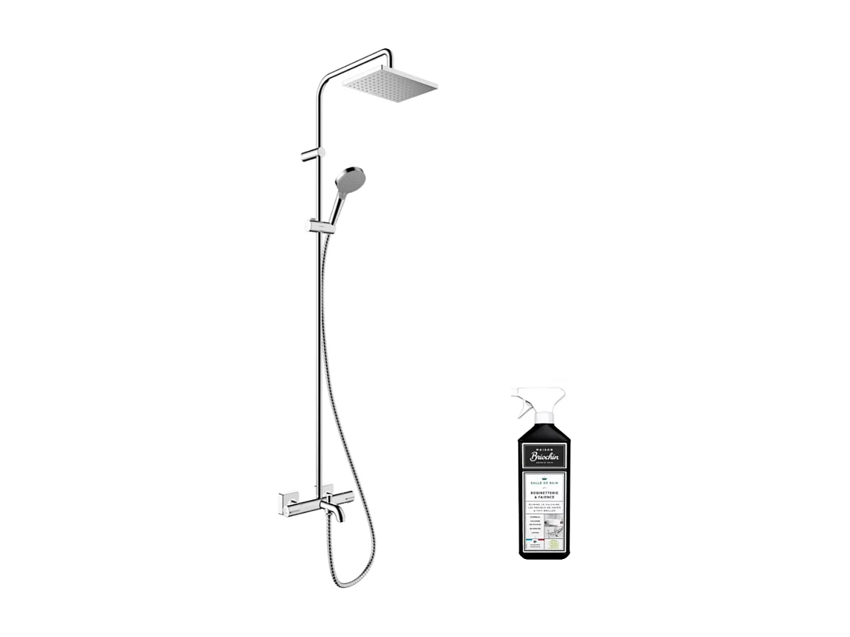 Colonne bain douche thermostatique HANSGROHE Vernis Shape 230 chromé + nettoyant Briochin